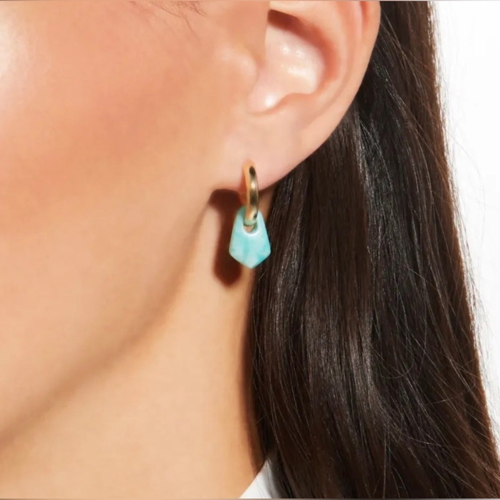 NWT RARE! Kendra Scott Insley 14K Gold Plated Huggie Convertible Teal Amazonite